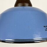 Industrial Blue Enamel and Cast Iron Pendant Light with Glass Cover, 1960s