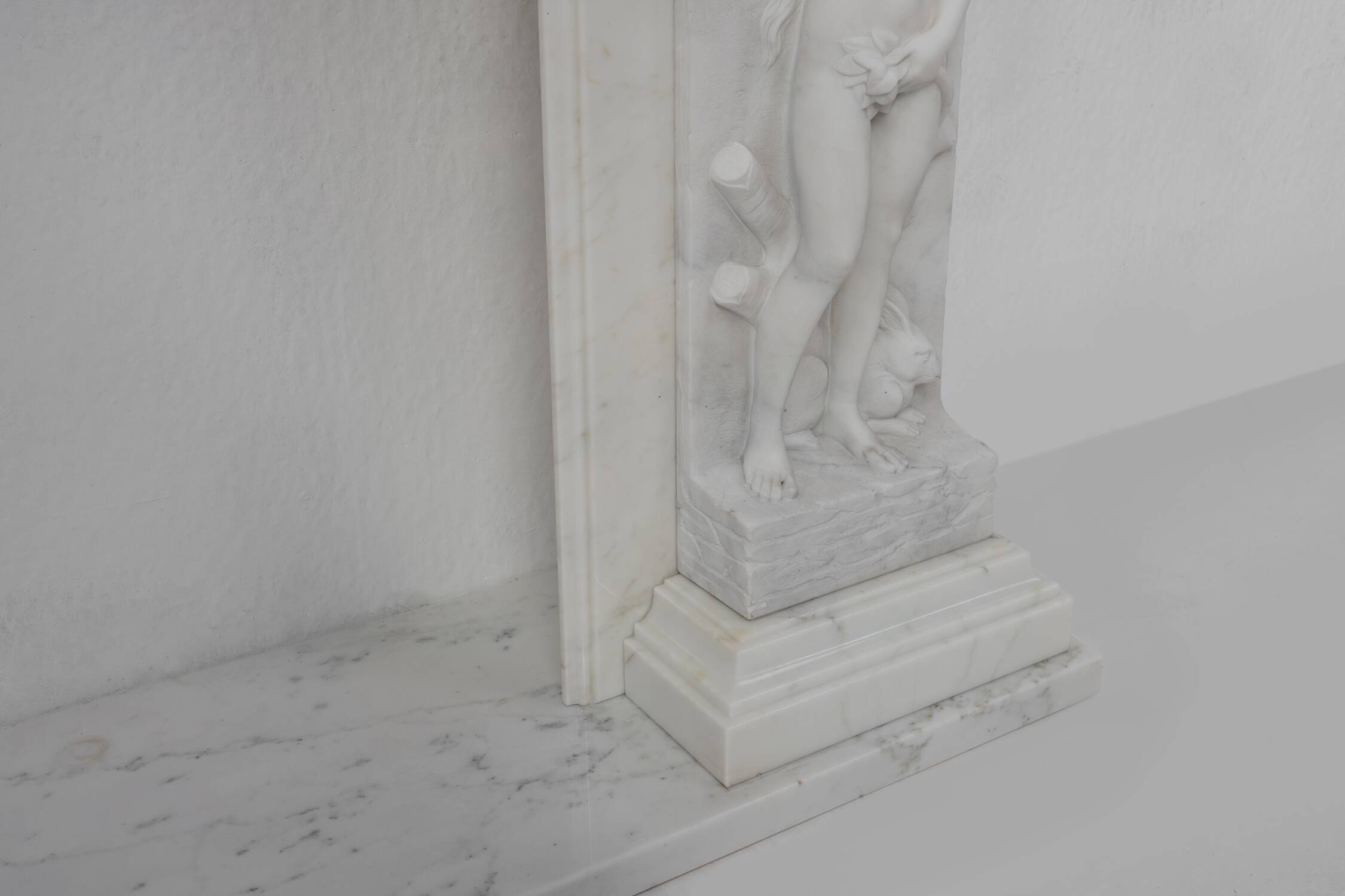 French Carrara marble fire place with Adam and Eve decoration
