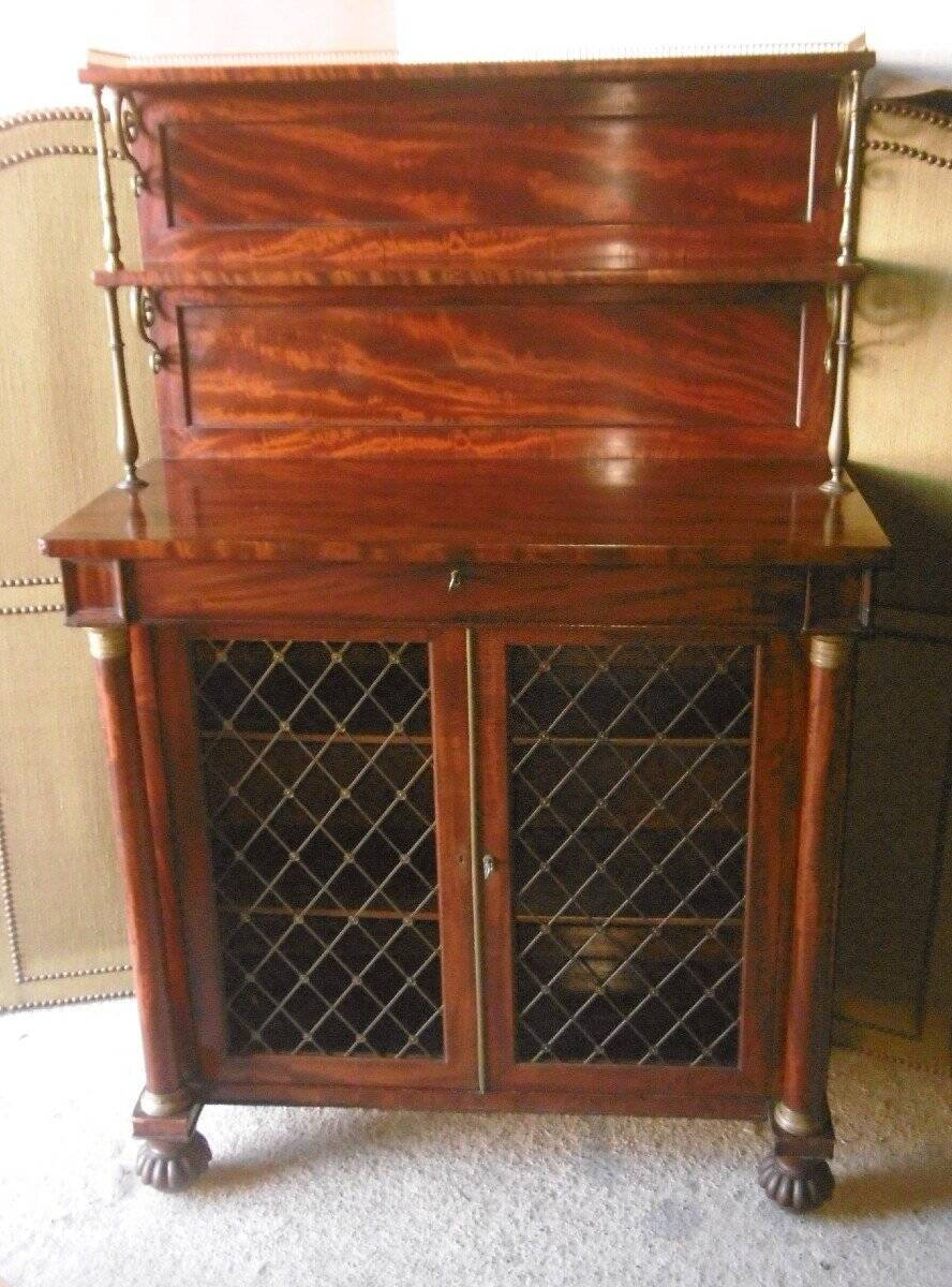 Antique wooden sideboard with shelves and mesh doors – 19th century style