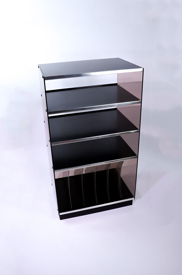 Meuble Hifi, range vinyles en plexiglas fumé par Eric Maville, années 70