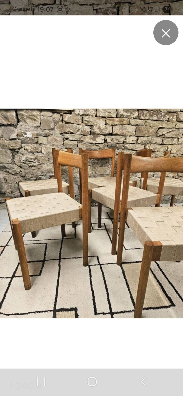 6 chaises Scandinave 1960' sangles tressées