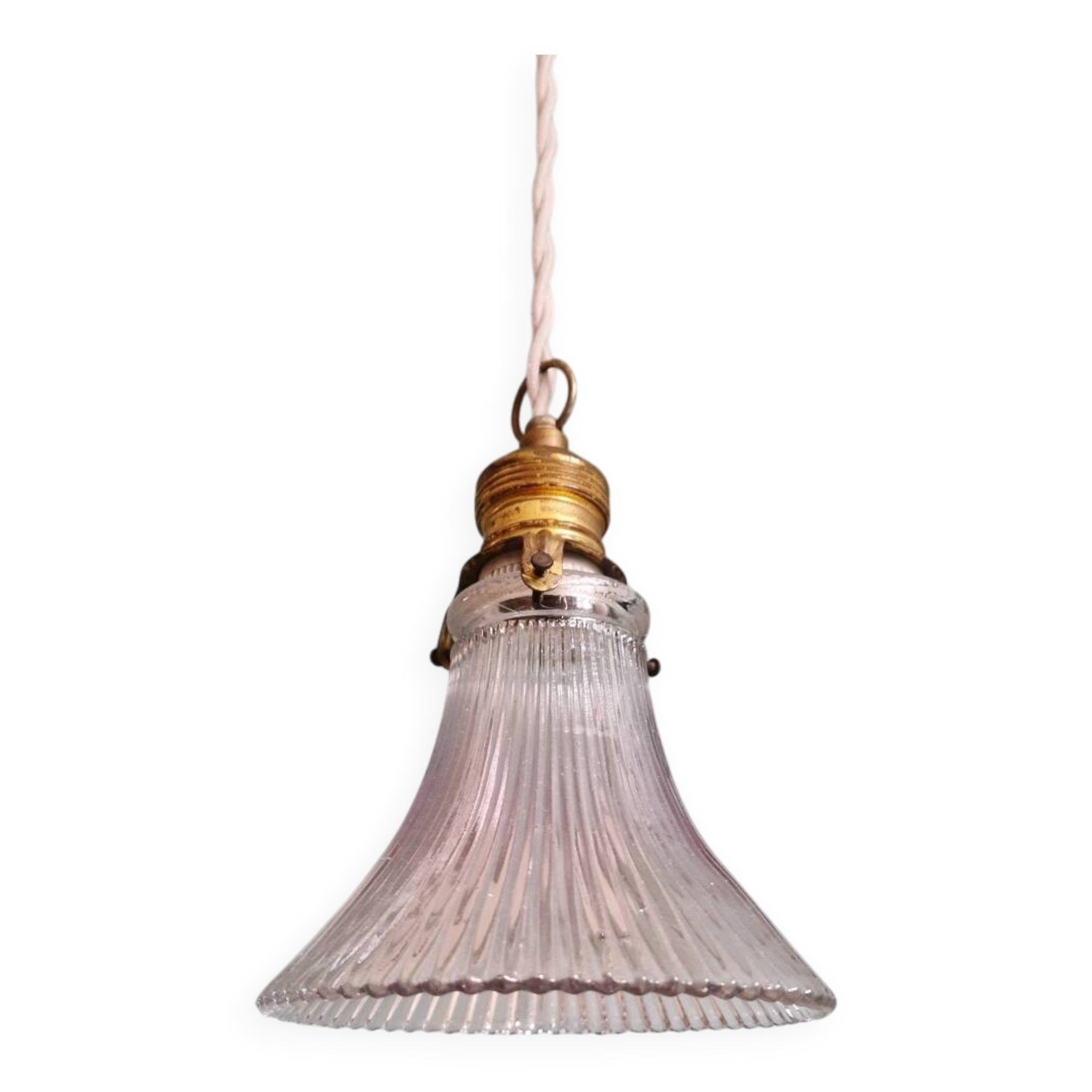 Suspension/baladeuse Art Déco en verre transparent rainuré, 1920-30 