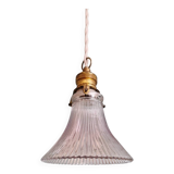 Suspension/baladeuse Art Déco en verre transparent rainuré, 1920-30 