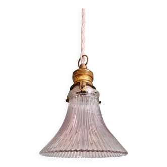 Suspension/baladeuse Art Déco en verre transparent rainuré, 1920-30 