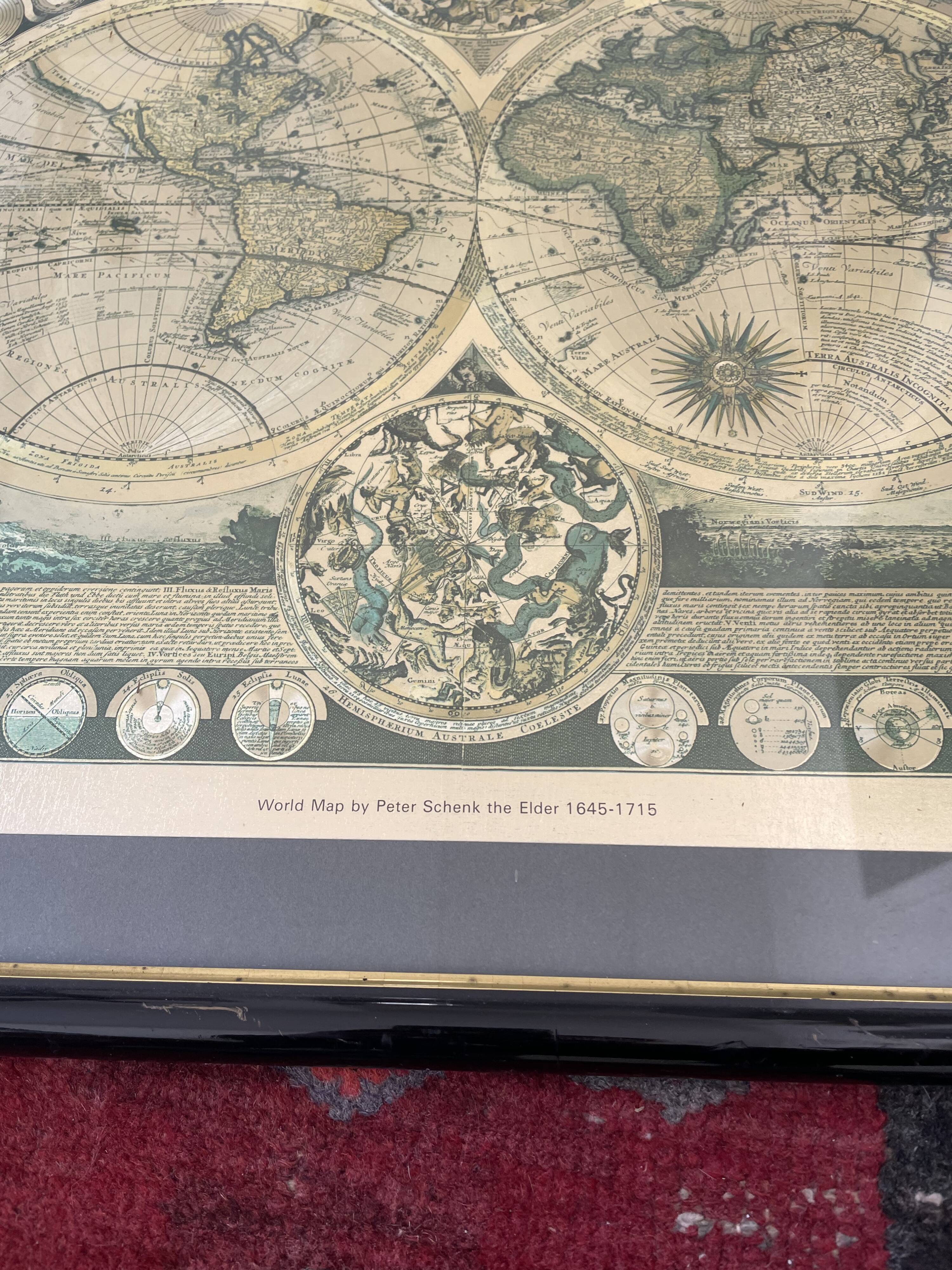 Vintage world map frame "World Map by Peter Schenk The Elder 1645-1715"