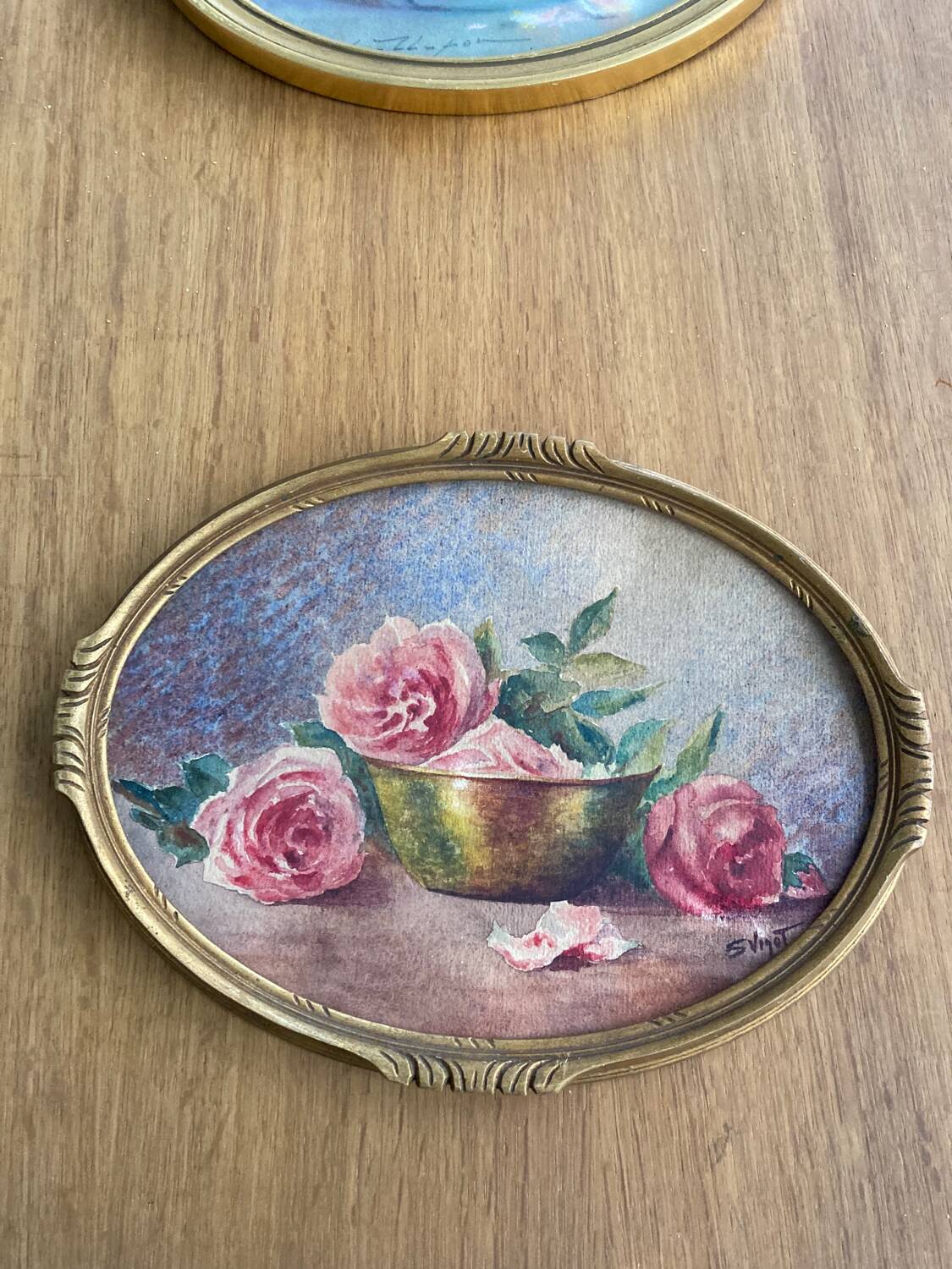Framed watercolor “Roses” from the 20s/30s