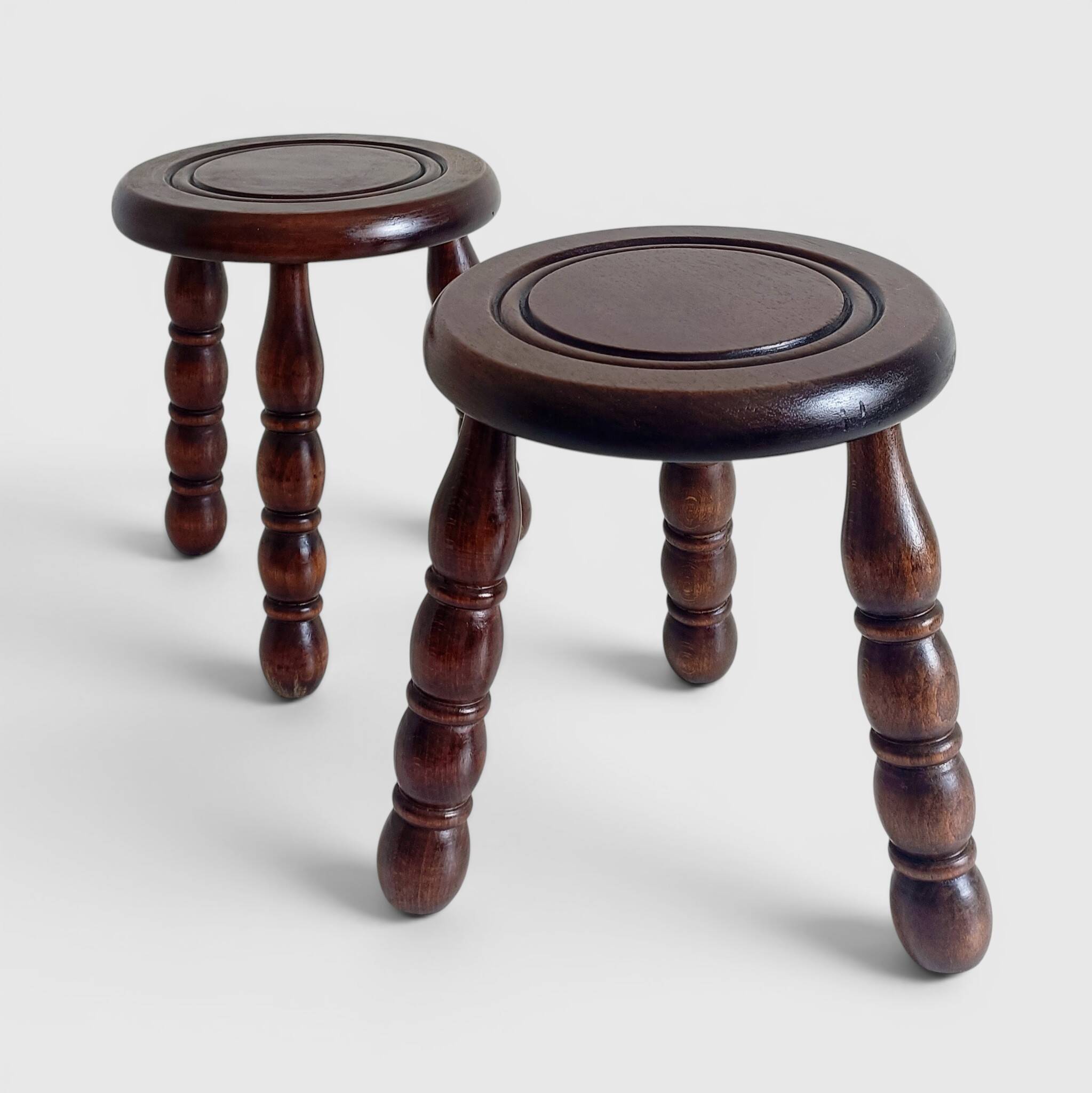 Mid-Century Chestnut Wood Stools Attributed to Charles Dudouyt, 1950s