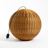 Very rare original XXL rattan ball pendant lamp | Mid Century Modern | Ø 66
