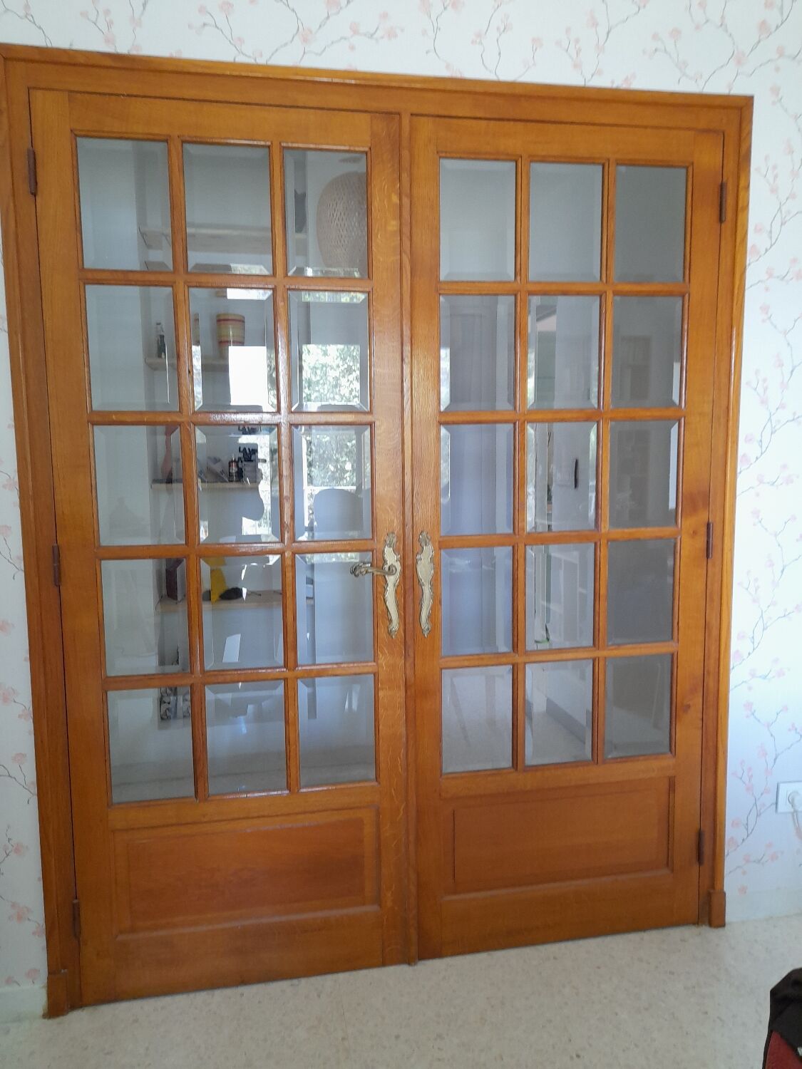 Double porte bois chene petits carreaux