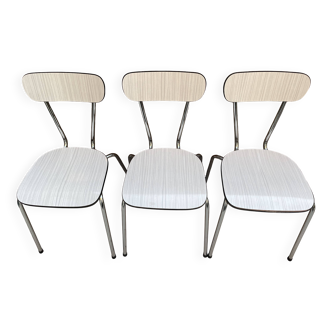 3 vintage chairs in light grey Formica from the 1960s