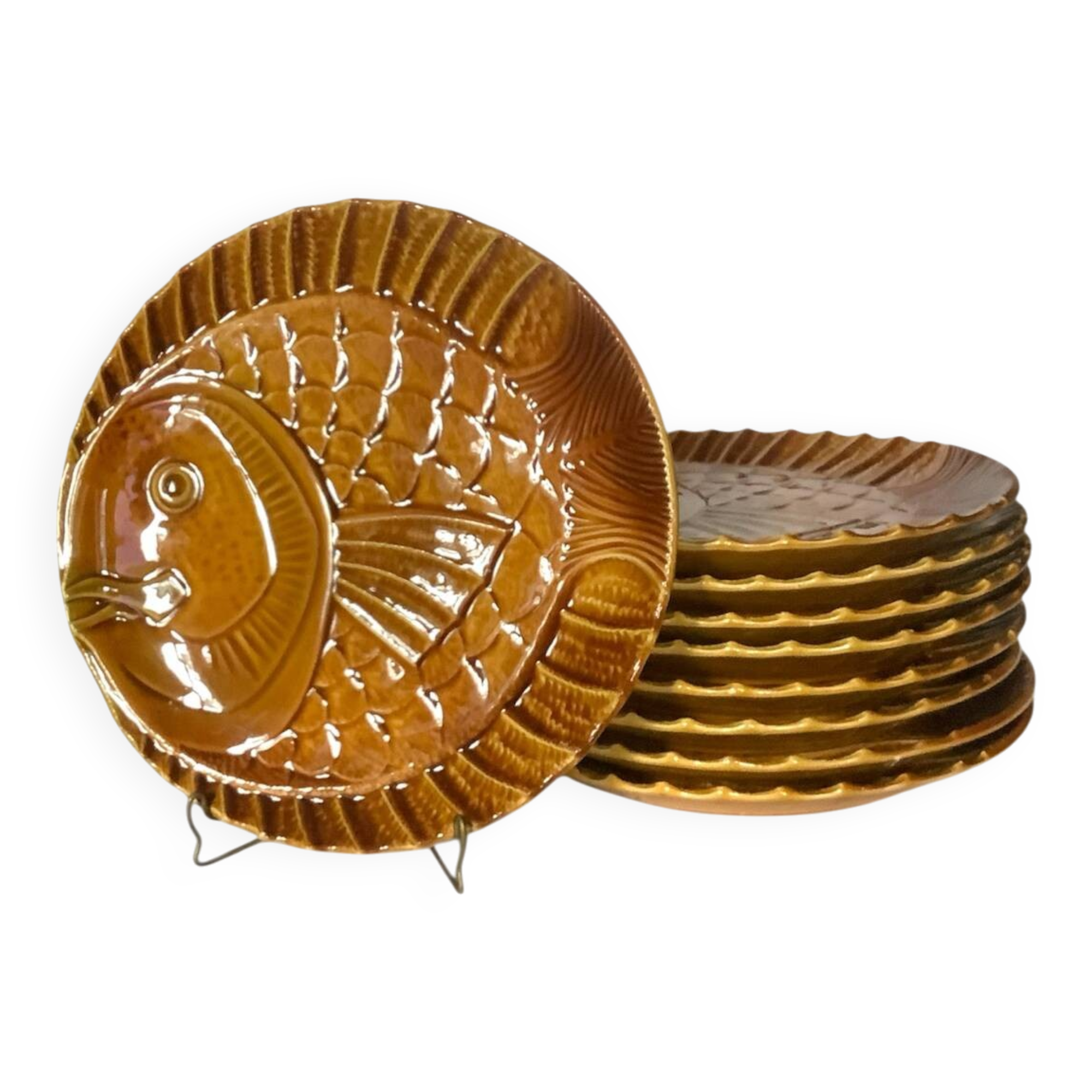 9 vintage sea bream plates – Revernay, France, 1960s