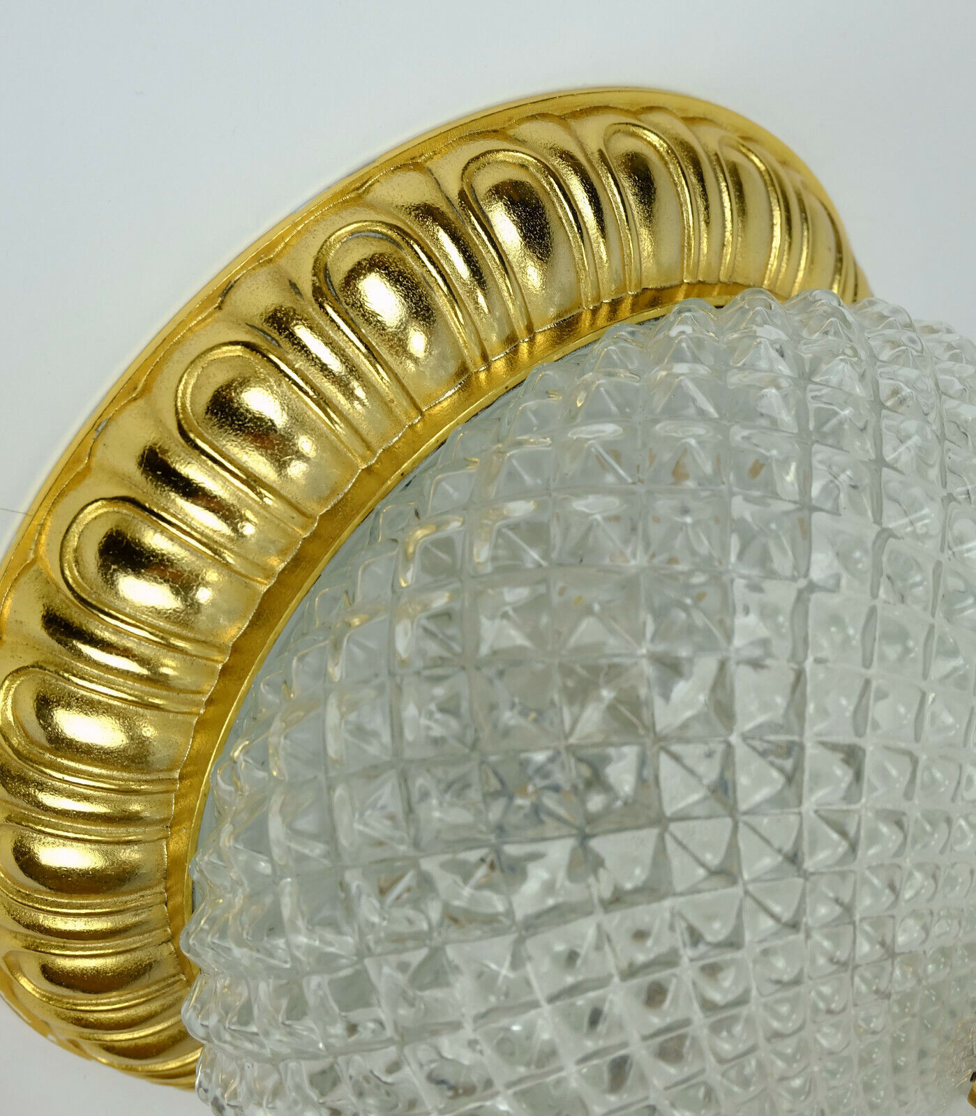 Vintage soelken ceiling lamp textured glass and gilt aluminum 1970s - 2 available