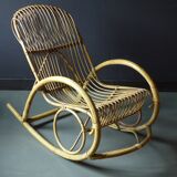 Rocking chair in vintage rattan from Rohe Noordwolde