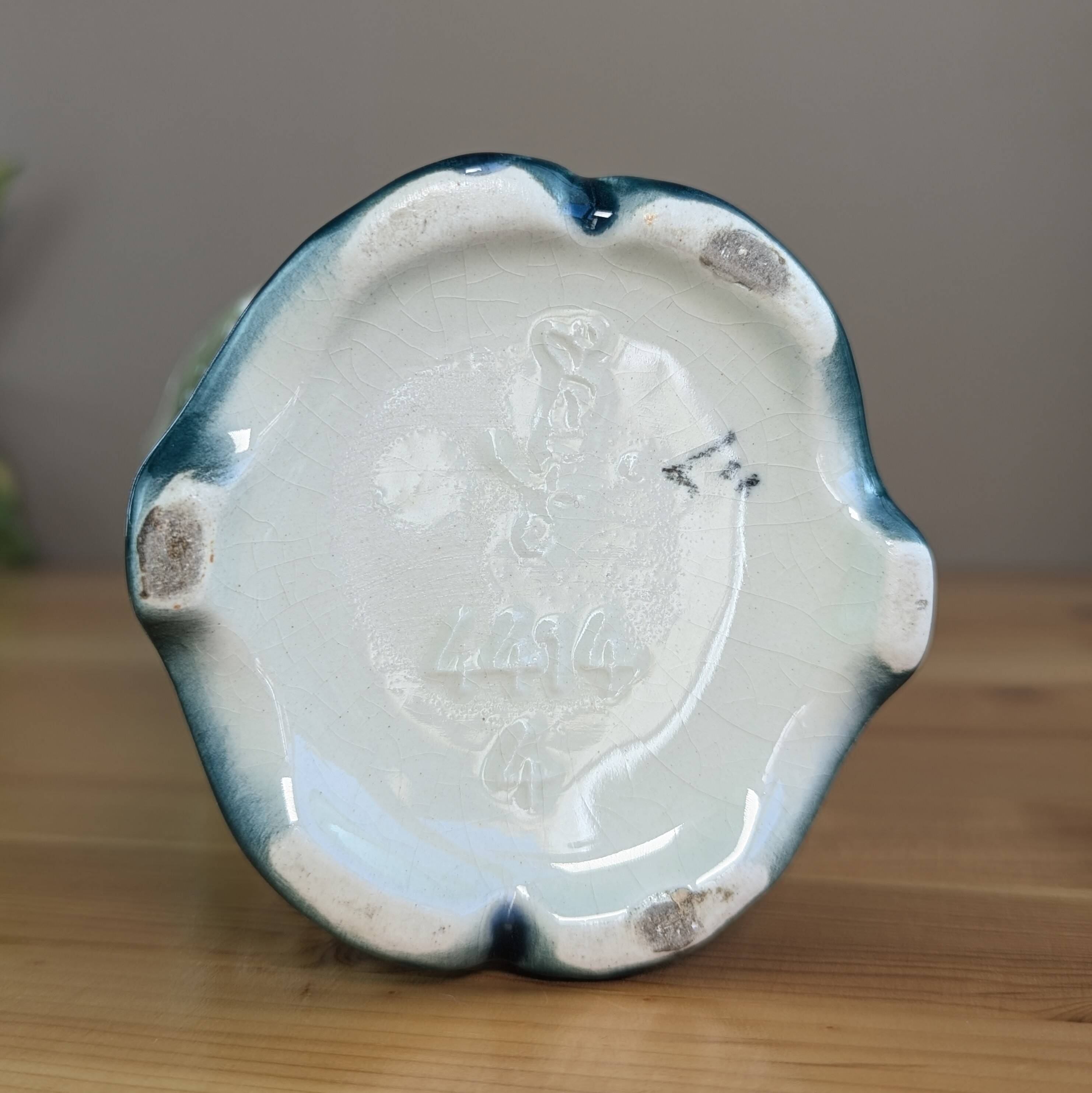 Gustav de Bruyn Fives Art Nouveau Floral Vase Green Pink Barbotine 20cm Numbered