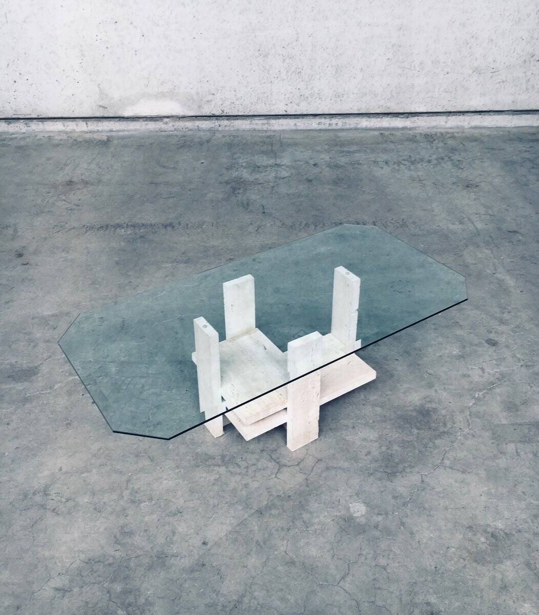 Brutalist Travertine Coffee Table by Willy Ballez, Belgium, 1970s
