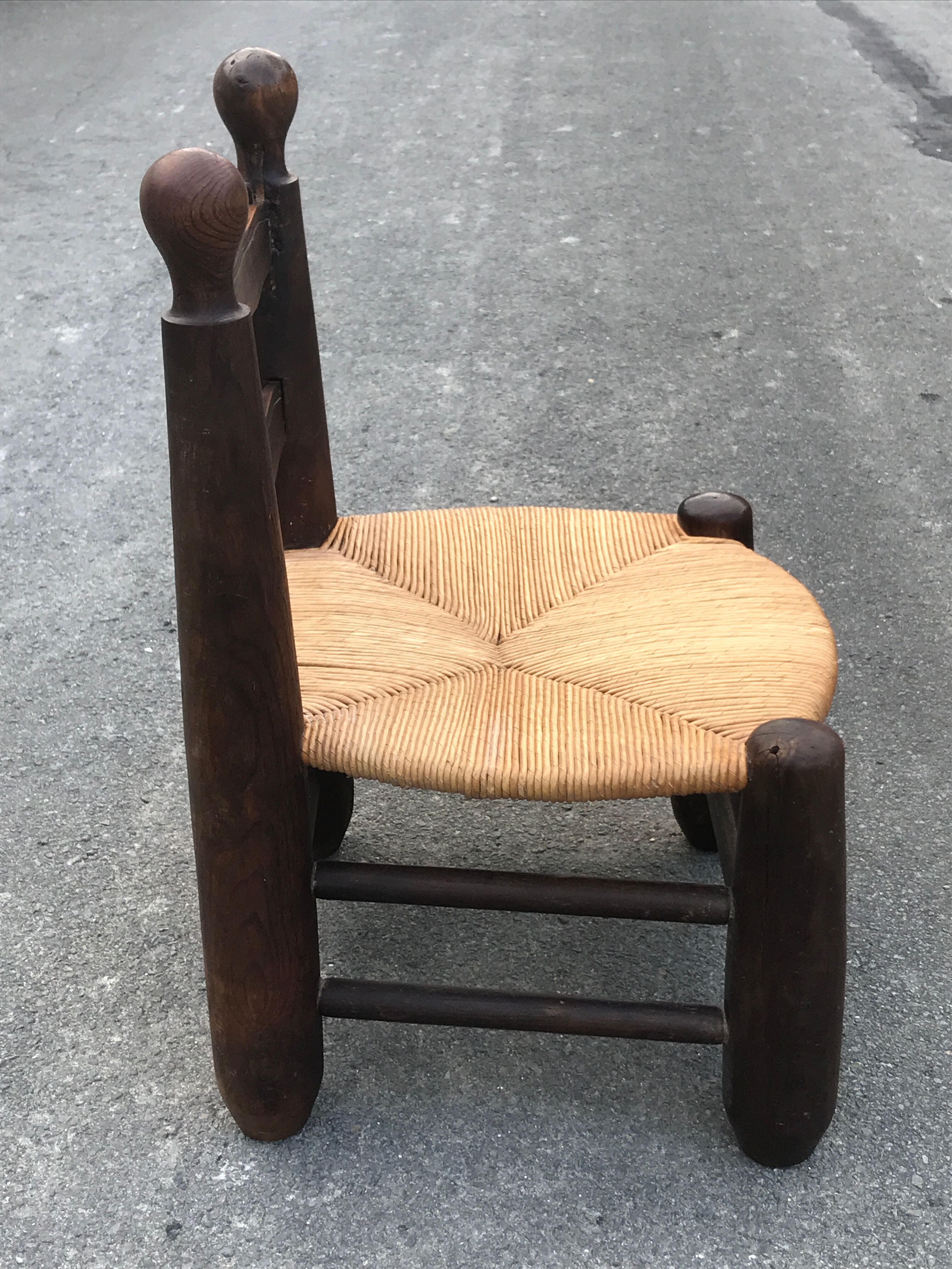 Low chair oak and straw vintage 1950