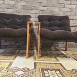 Pair of Yngve Ekström pine armchairs 1970
