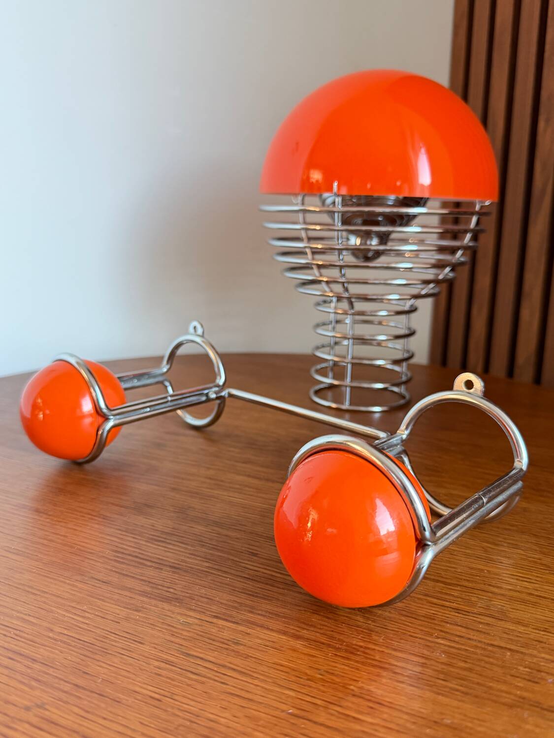 Patère double "Boule" Orange & Chrome  Space Age