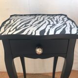 Dark blue zebra bedside table with silver leaf