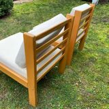 Paire chauffeuses style chalet coton écru vers 1960