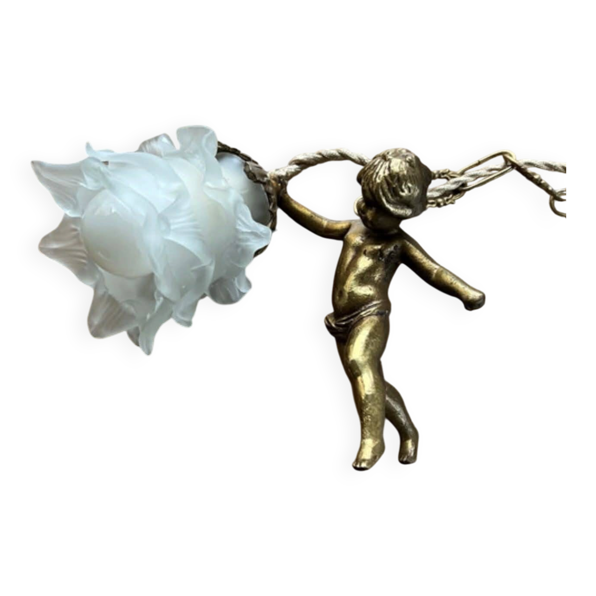 Suspension angelot in gilded bronze regulation – opaline tulip – restored