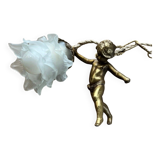 Suspension angelot in gilded bronze regulation – opaline tulip – restored