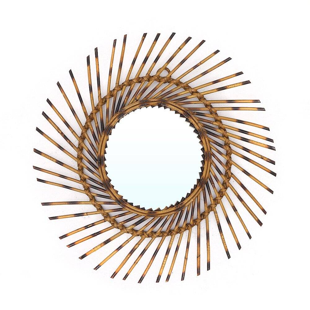 Round Sun Mirror in Rattan, 1960s