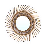 Round Sun Mirror in Rattan, 1960s