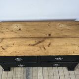 Low commode in pine and dark grey patina from the early 20th century.