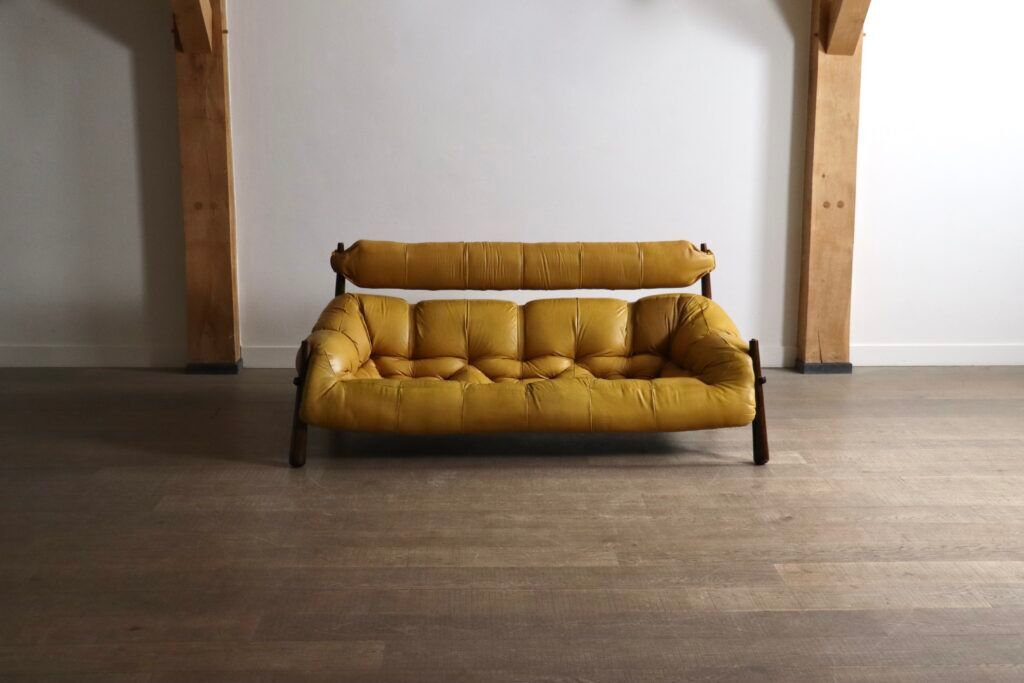 Percival Lafer MP-81 three seater sofa in yellow leather, Brazil 1970s
