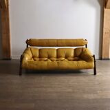 Percival Lafer MP-81 three seater sofa in yellow leather, Brazil 1970s
