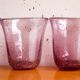 6 purple Biot bubble blown water glasses