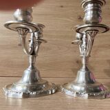 Pair of Candelabra Candlesticks Candle Holders Silver Bronze A. Mourier 1920