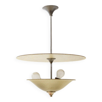 Lampe à suspension Art Déco en verre sculpté, France années 1930