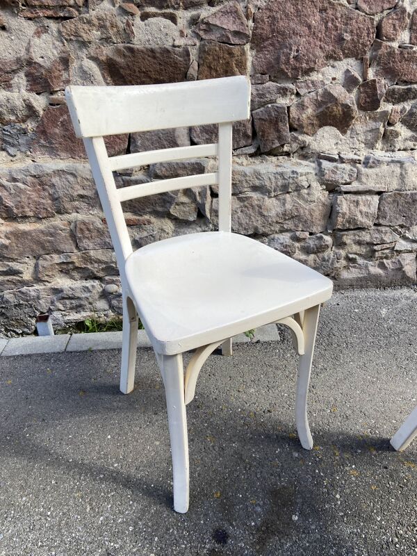2 chaises viennoises en bois courbé blanc, 1950