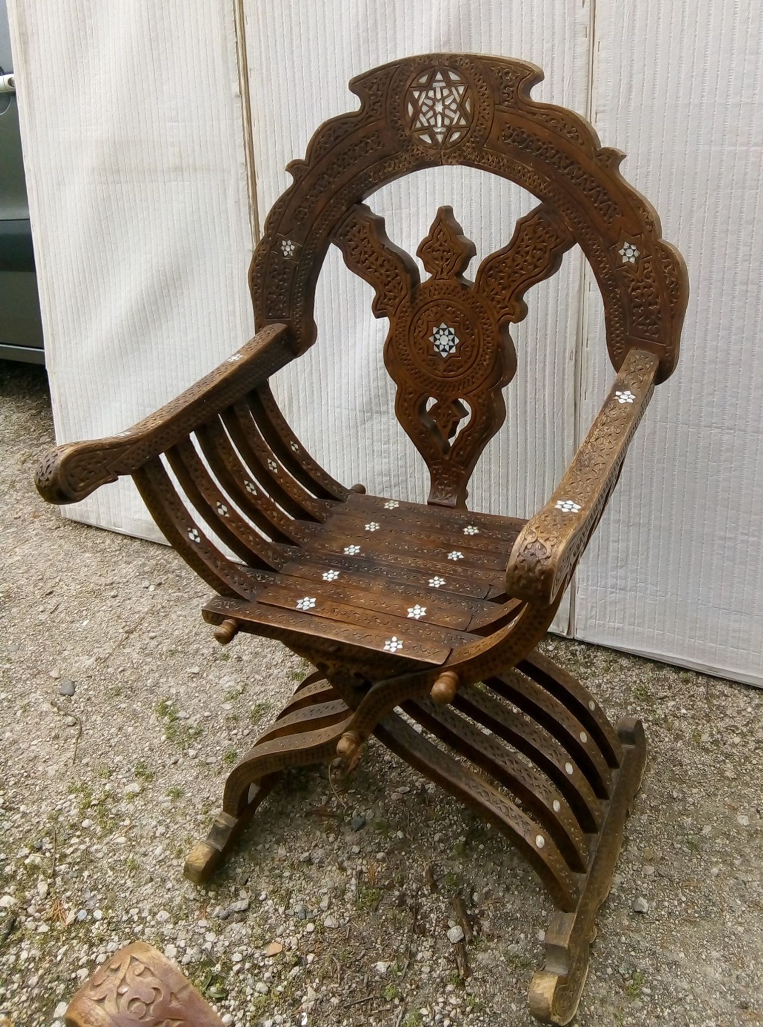 Old Syrian ethic armchair wood and mother-of-pearl