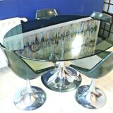 1960s Roche-Bobois set table + glass + 4 chairs, Tulip feet