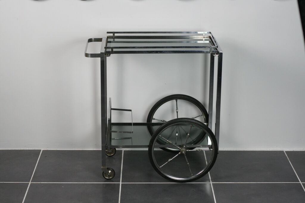 Furniture serves chrome metal and stainless steel 1960s rolling bar