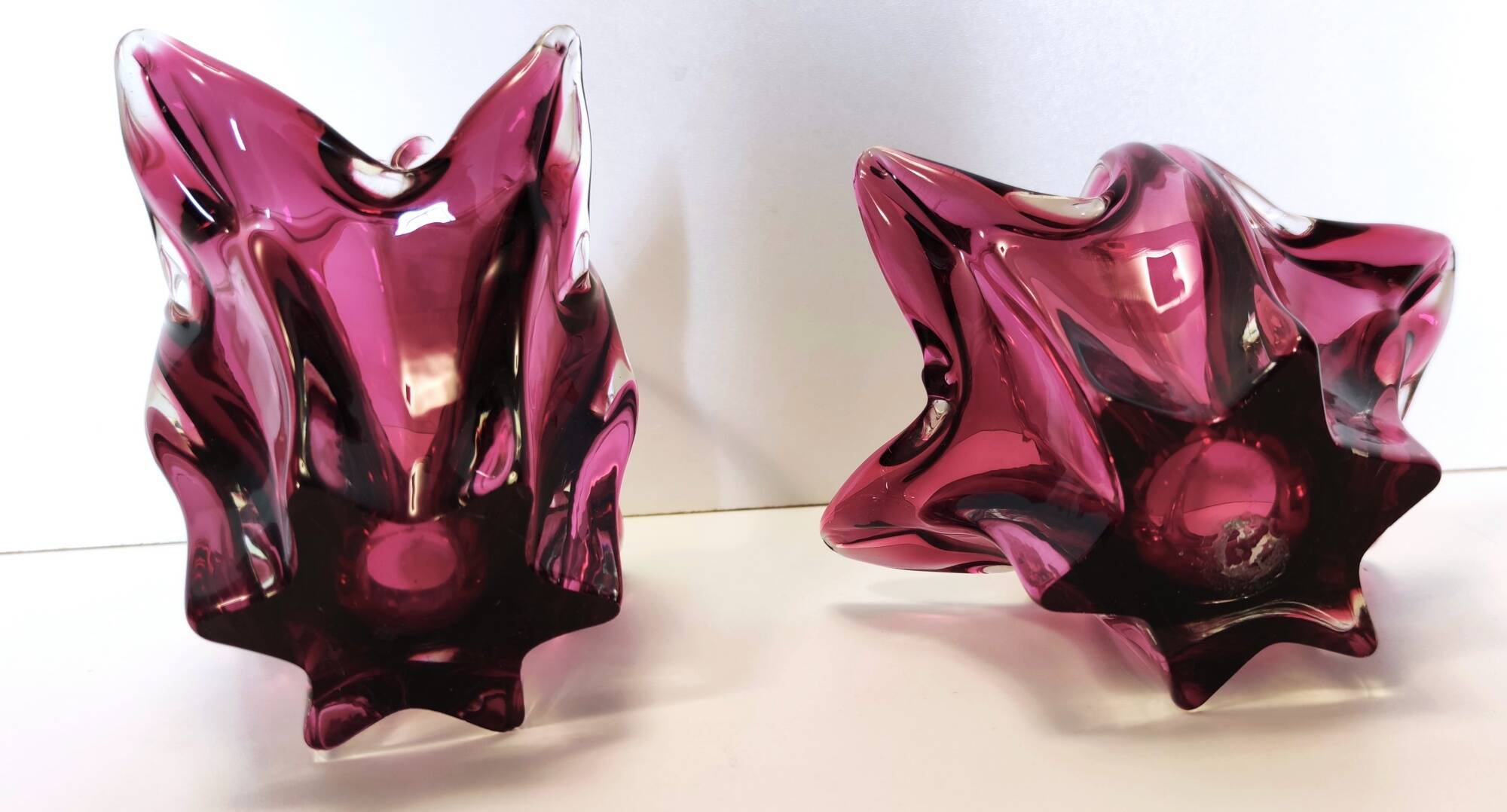 Pair of Pink Murano Glass Bonbonnières / Trinket Bowls, Italy