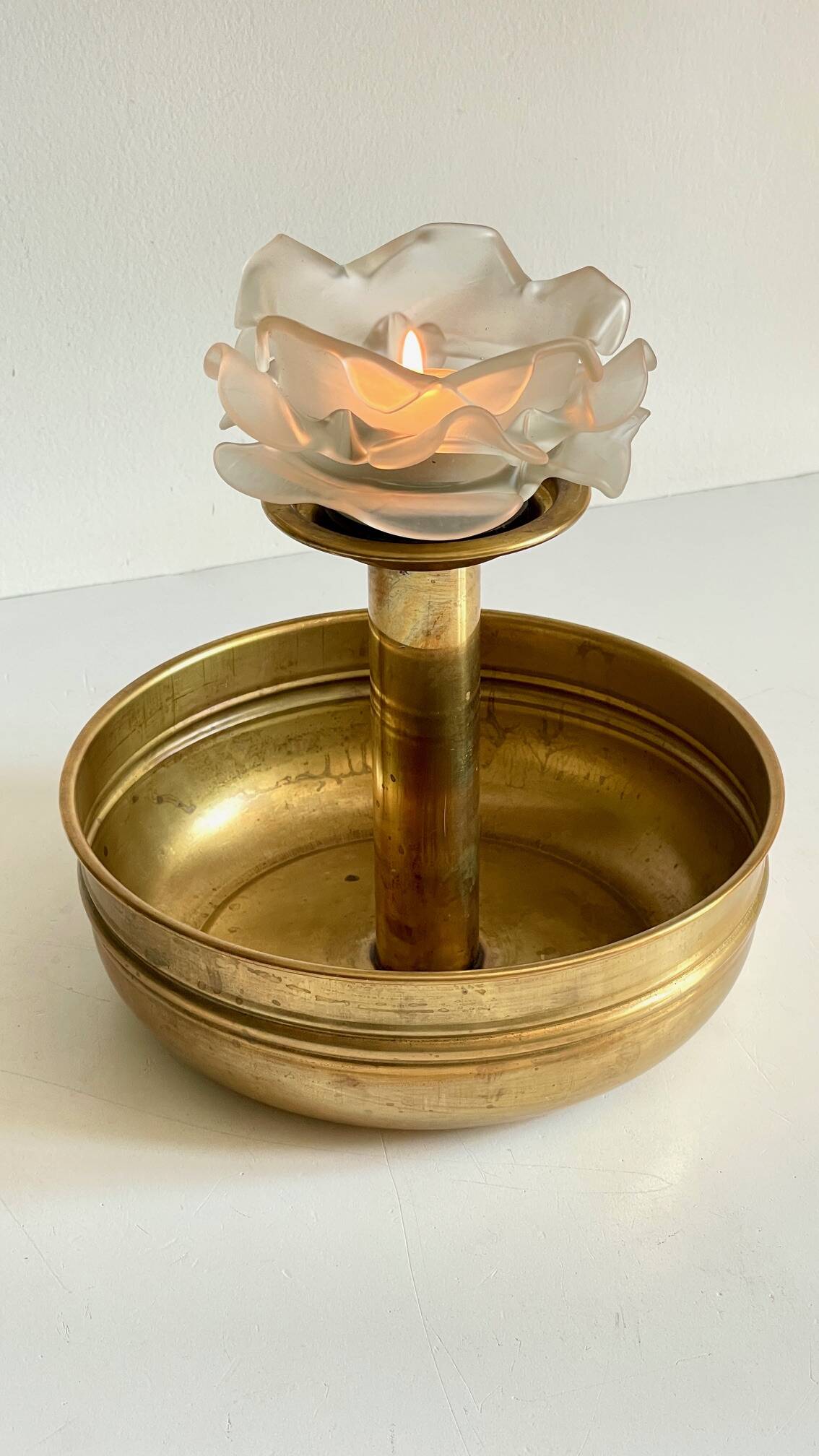 Vintage brass and glass centerpiece candle holder