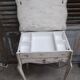 Small side table with walnut storage, patinated white shabby chipped