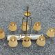 Vintage chandelier in gilded brass, chromed metal and plexiglass from the 1950s