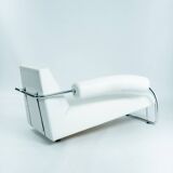 Dutch design Rob Eckhardt chaise longue white leather tubular steel, 1980s