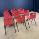 Set of 12 Galvanitas S30 raspberry red and grey steel chairs from the 70s