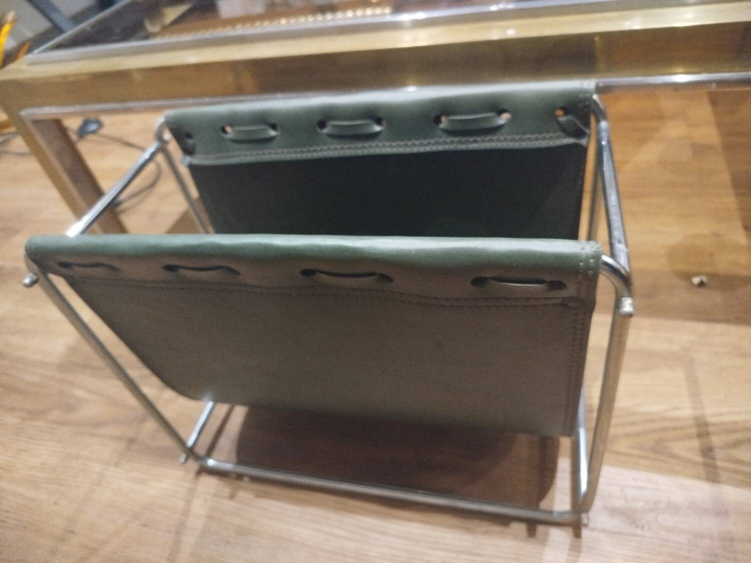 Designer leather magazine rack, 1970s