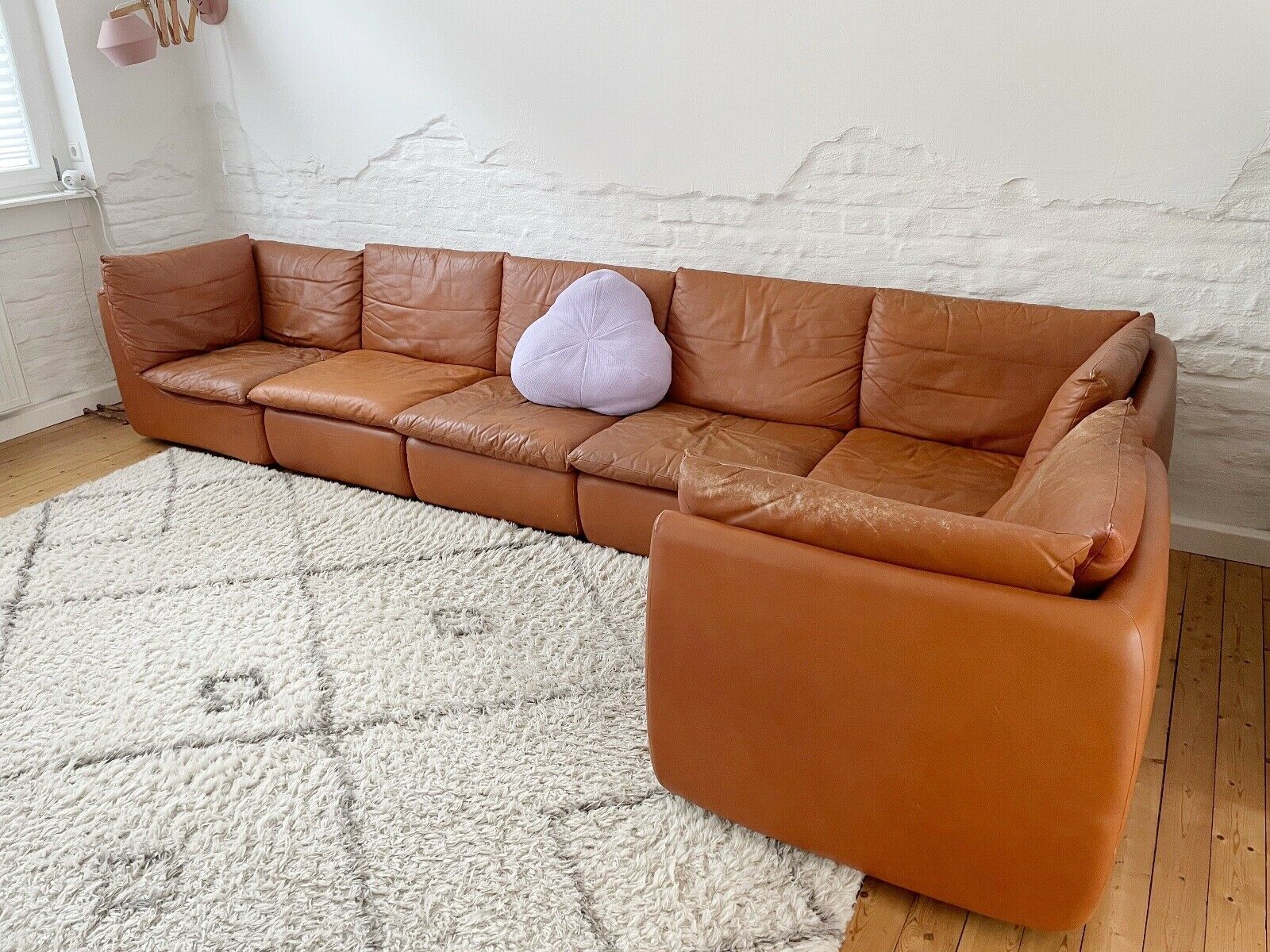 modular sofa of the 70s in tawny leather