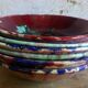 Seven plates of potter with multicolored enamels