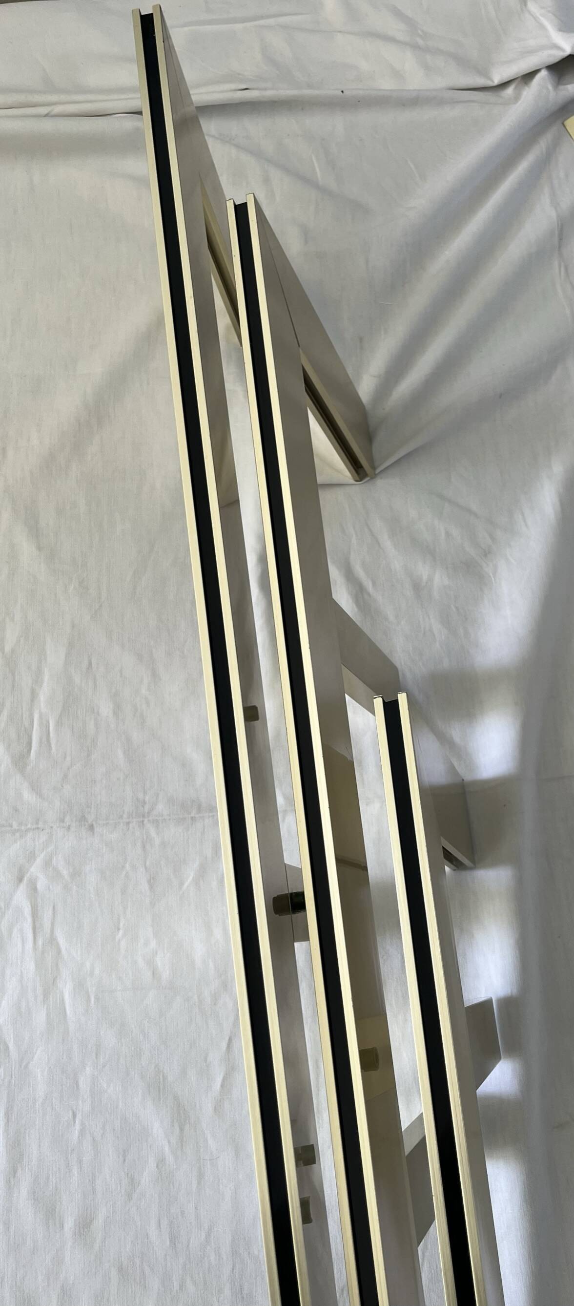 Brushed gold aluminum and smoked glass shelf from the 70s