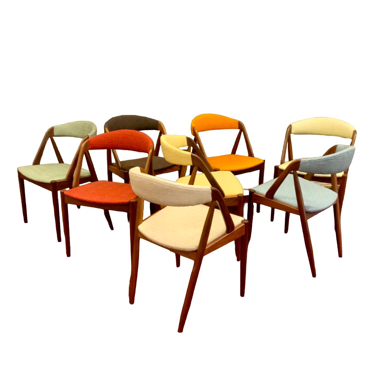 8 Scandinavian design chairs 1960s by Kai Kristiansen in solid teak "