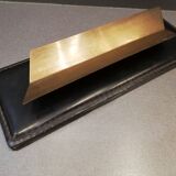 Set office stitched leather and brass wears feather pens